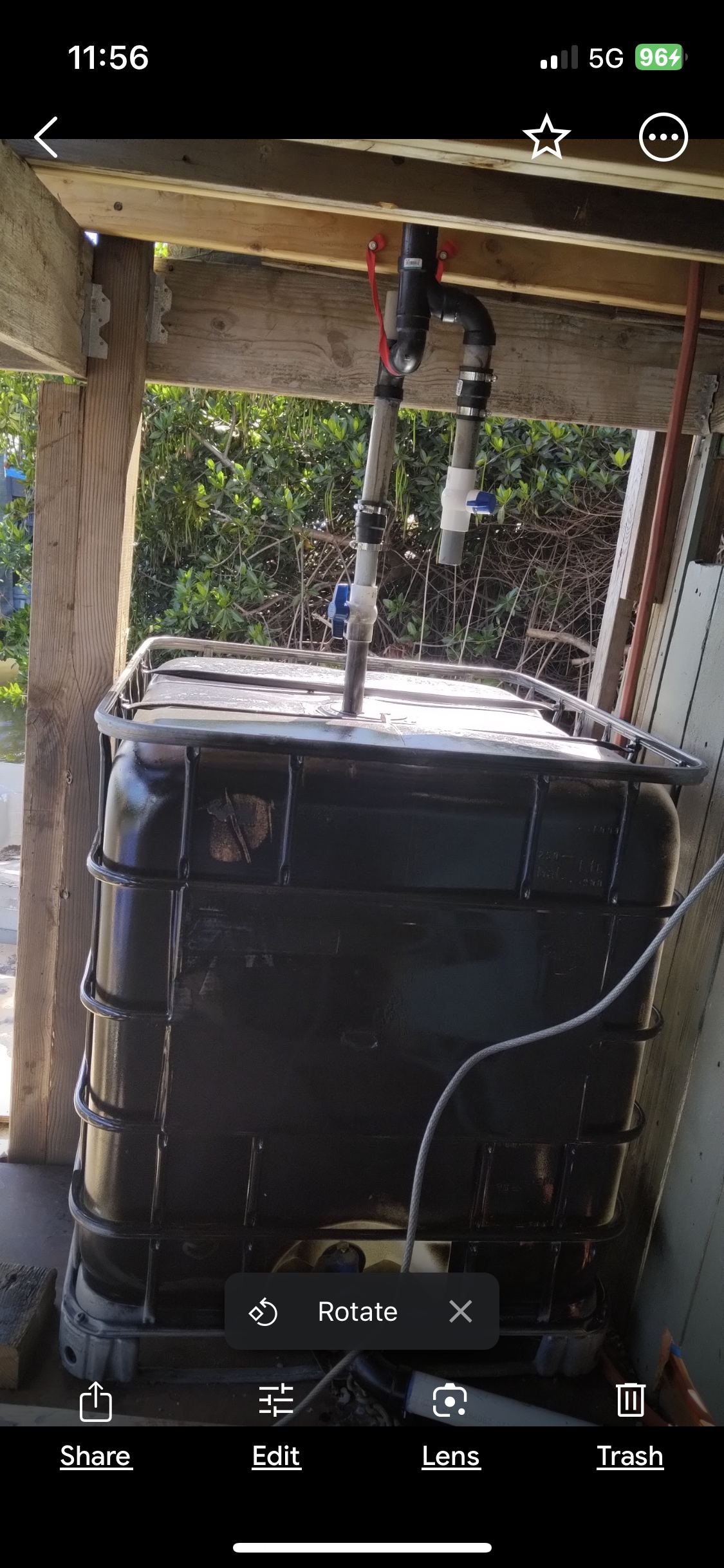 Rainwater catchment IBC tote storage tank